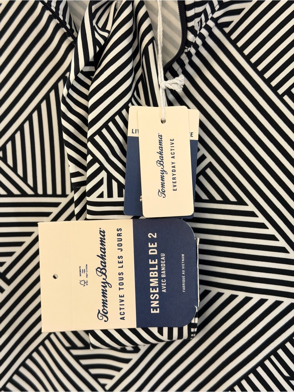 Tommy Bahama Black and White Geometric Stripe Long Sleeve Top - Picture 4 of 5